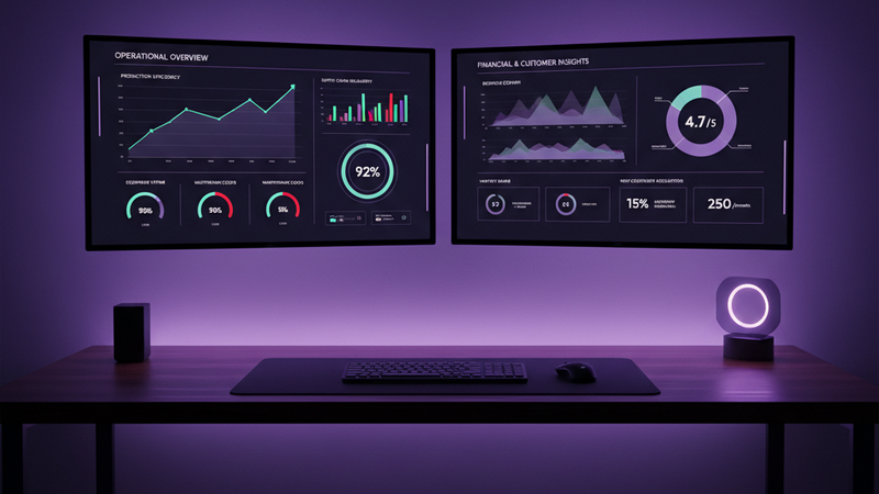 Multiple KPI dashboard examples displayed on screens