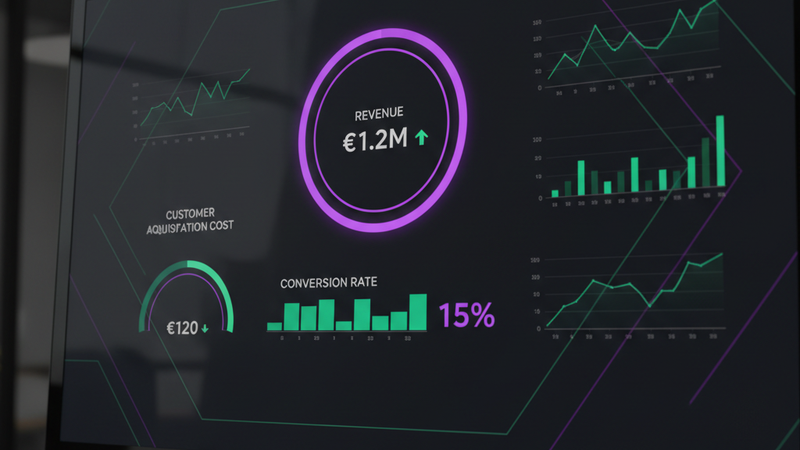 Sales KPI dashboard showing key metrics and performance gauges